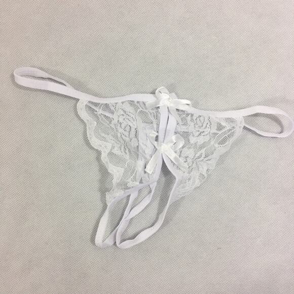 Lace Open Crotch G Strings Thong White One Size - Picture 5 of 5